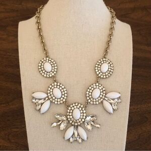 J.Crew | White Cabochon and Rhinestone Statement Necklace | 18” Adjustable
